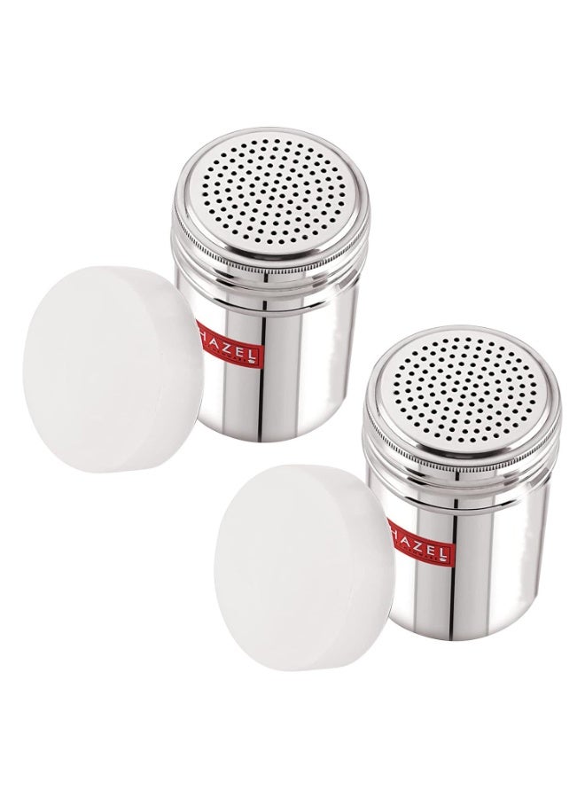 HAZEL Stainless Steel Masala Powder Shaker | Dredger Without Handle with Plastic Lid, Silver (2 Pieces) - Image 4