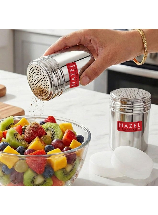 HAZEL Stainless Steel Masala Powder Shaker | Dredger Without Handle with Plastic Lid, Silver (2 Pieces) - Image 1