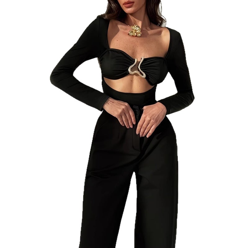 بدلة نسائية طويلة الأكمام مع فتحات وخصر مربوط - Image 5
