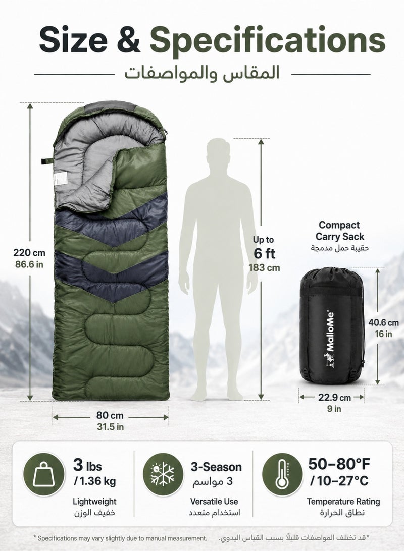 MalloMe Sleeping Bags for Adults Cold Weather & Warm - Backpacking Camping Sleeping Bag for Kids 10-12, Girls, Boys - Lightweight Compact Camping Essentials Gear Accessories Hiking Sleep Must Haves - Image 3