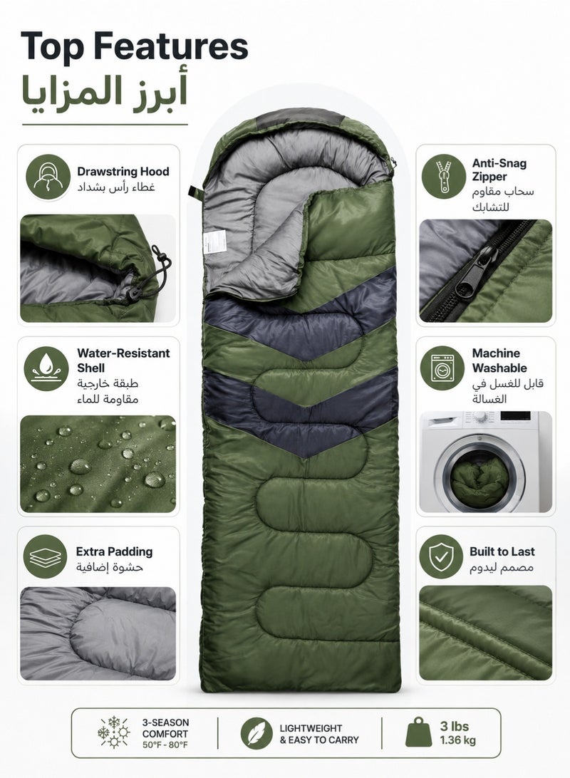 MalloMe Sleeping Bags for Adults Cold Weather & Warm - Backpacking Camping Sleeping Bag for Kids 10-12, Girls, Boys - Lightweight Compact Camping Essentials Gear Accessories Hiking Sleep Must Haves - Image 2