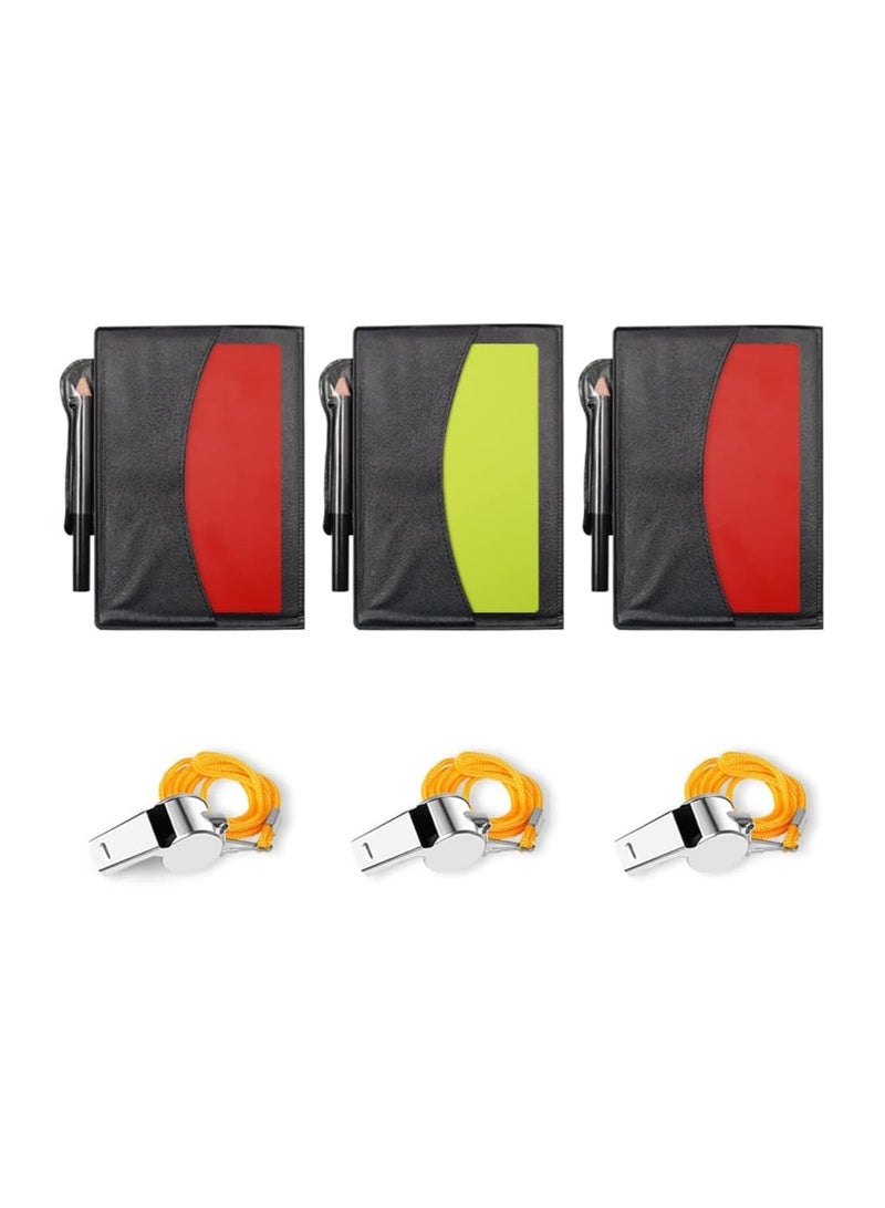 Bukela 3 Set Soccer Coach Whistle with Referee Card Set, Warning Referee Red and Yellow Cards and Metal Referee Whistle for Game Sports, Soccer Football Penalty Card Wallet with Record Sheet and Pencil - Image 1