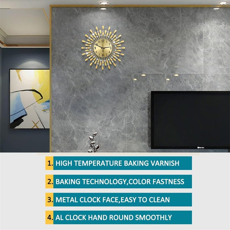 Azonee 24" Gold Large Wall Clock for Living Room Decor, Non-Ticking Quiet Metal Petals Dial, Glass Big Wall Clocks for Bedroom, Kitchen & Small Space Decoration - Image 5