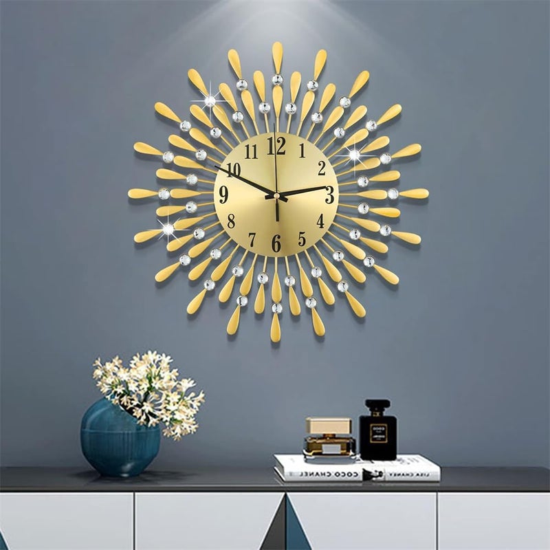 Azonee 24" Gold Large Wall Clock for Living Room Decor, Non-Ticking Quiet Metal Petals Dial, Glass Big Wall Clocks for Bedroom, Kitchen & Small Space Decoration - Image 1