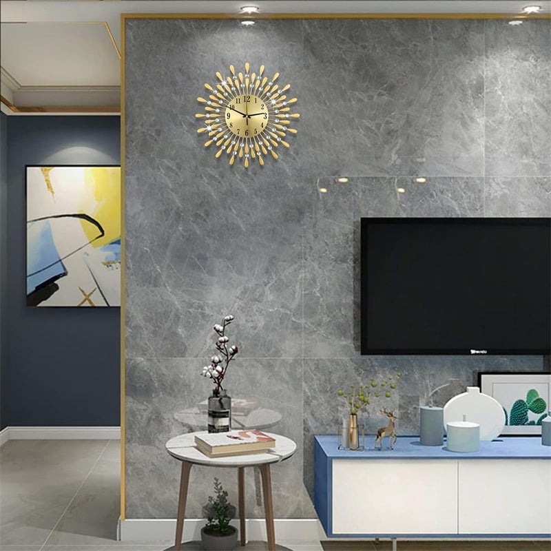 Azonee 24" Gold Large Wall Clock for Living Room Decor, Non-Ticking Quiet Metal Petals Dial, Glass Big Wall Clocks for Bedroom, Kitchen & Small Space Decoration - Image 2