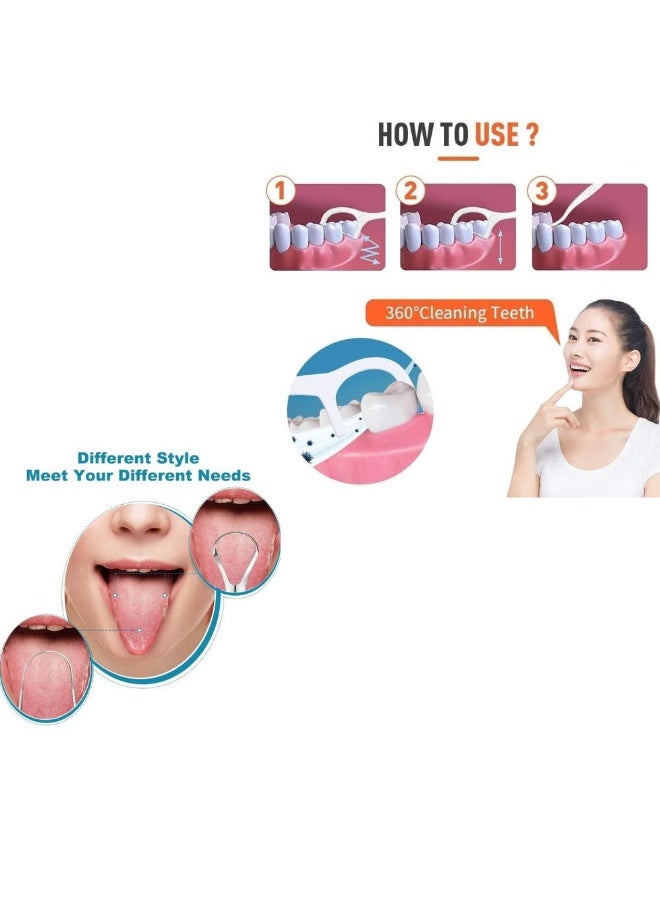 موش مجموعة موش للعناية الفموية – طقم كاشط لسان من الستانلس ستيل مع علبة + 100 عود خيط تنظيف الأسنان – نَفَس منعش، إزالة البلاك، تنظيف الأسنان، وعناية فموية متكاملة للبالغين - Image 3