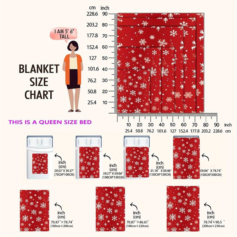 1pc Red Flannel Christmas Snowflake Throw Blanket 51 18inch By 59 06inch Plush Thick Soft And Comfortable Flannel Ultra Fine Cozy Gift For Sofa Bed Travel Camping Living Room Office Couch Chair - Image 4