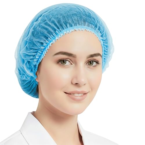 C-Cure Disposable Hair Cap Pack of 100 | 18 Inch Bouffant Cap Stretchable Non Woven Head Cover for Women & Men | Kitchen Hair Net, Surgical Cap, Chef Cooking, Salon & Medical Use – Blue - Image 1