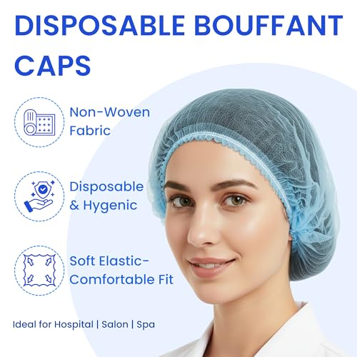 C-Cure Disposable Hair Cap Pack of 100 | 18 Inch Bouffant Cap Stretchable Non Woven Head Cover for Women & Men | Kitchen Hair Net, Surgical Cap, Chef Cooking, Salon & Medical Use – Blue - Image 5