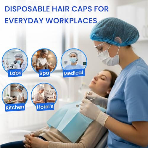 C-Cure Disposable Hair Cap Pack of 100 | 18 Inch Bouffant Cap Stretchable Non Woven Head Cover for Women & Men | Kitchen Hair Net, Surgical Cap, Chef Cooking, Salon & Medical Use – Blue - Image 4
