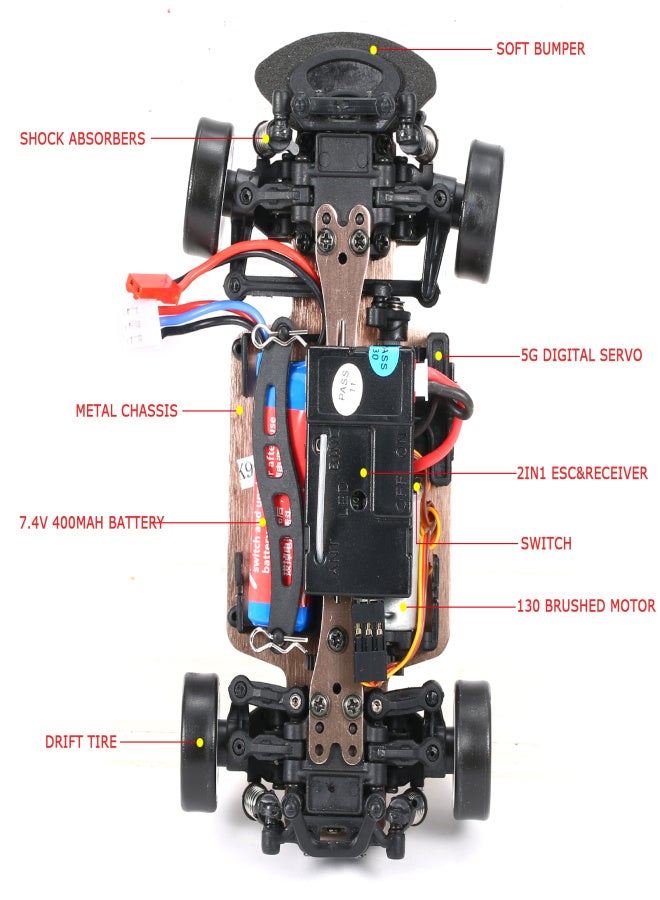 WLtoys K969 RC Drift Car 1/28 RC Car 2.4GHz 4WD 30km/h RC Race Car High Speed Kids Gift RTR with Metal Chassis - Image 4