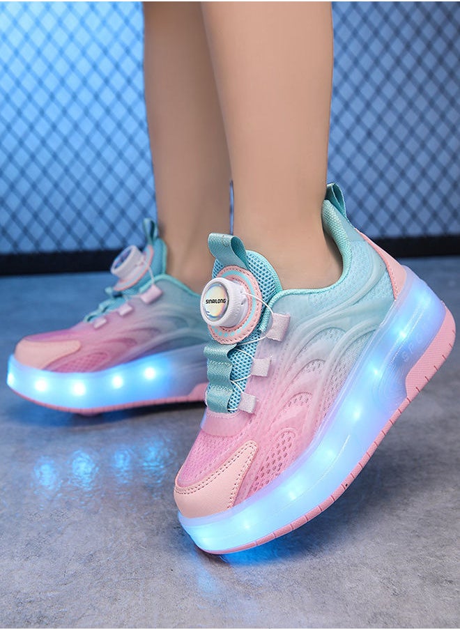 Generic - Unisex Kids Roller Skates Shoes USB Charging, Girls Boys LED Roller Skate Shoes with Double Wheels Retractable Technical Skateboarding - Image 1