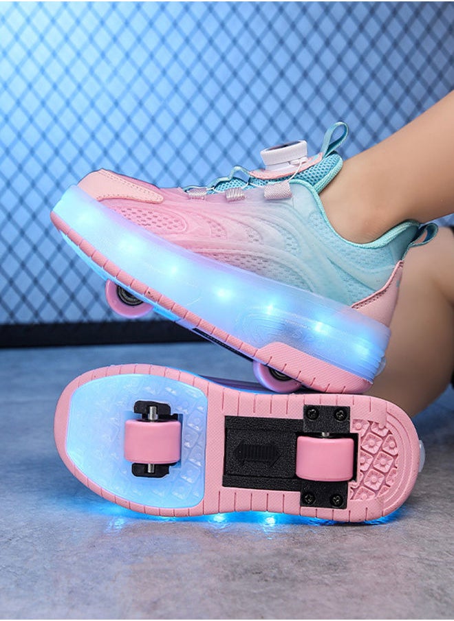 Generic - Unisex Kids Roller Skates Shoes USB Charging, Girls Boys LED Roller Skate Shoes with Double Wheels Retractable Technical Skateboarding - Image 1