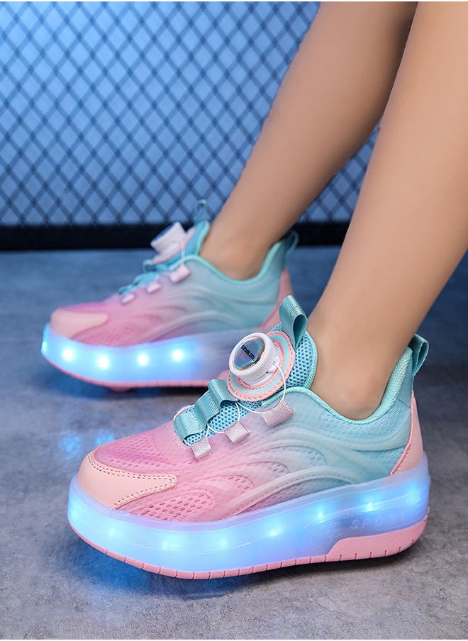 Generic - Unisex Kids Roller Skates Shoes USB Charging, Girls Boys LED Roller Skate Shoes with Double Wheels Retractable Technical Skateboarding - Image 1