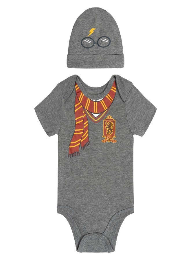 Harry Potter Newborn Baby Boys Cosplay Bodysuit & Hat Set Heather Grey Harry Potter 0-3 Months - Image 1
