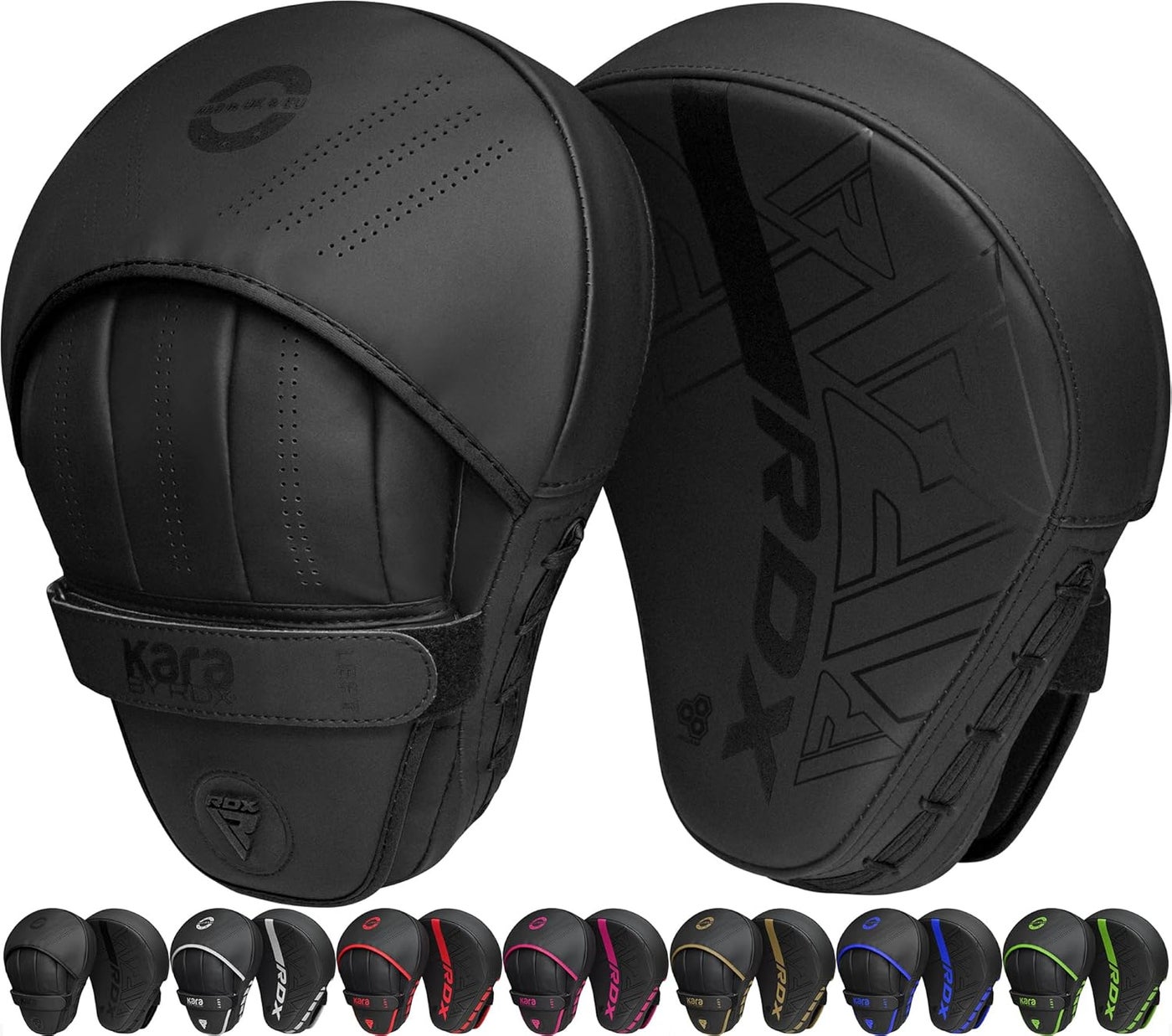 RDX Boxing Pads Curved Focus Mitts, Maya Hide Leather KARA Training Pads with Adjustable Strap |Black/Black (FPR-F6MB)