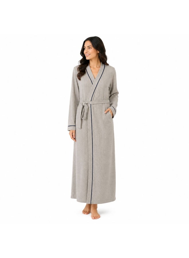 ZECOTEX Women's Cotton Full Length Long Robe with Self-Tie Waist and Contrast Piping - Image 1