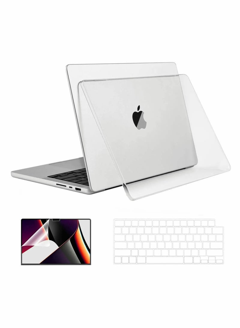 Hard Case Clear Compatible for Newest MacBook Pro 16 Inch Case Release 2022 2021 Model M1 Pro M1 Max A2485 with Keyboard Cover, Screen Protector - Crystal Clear - Image 1