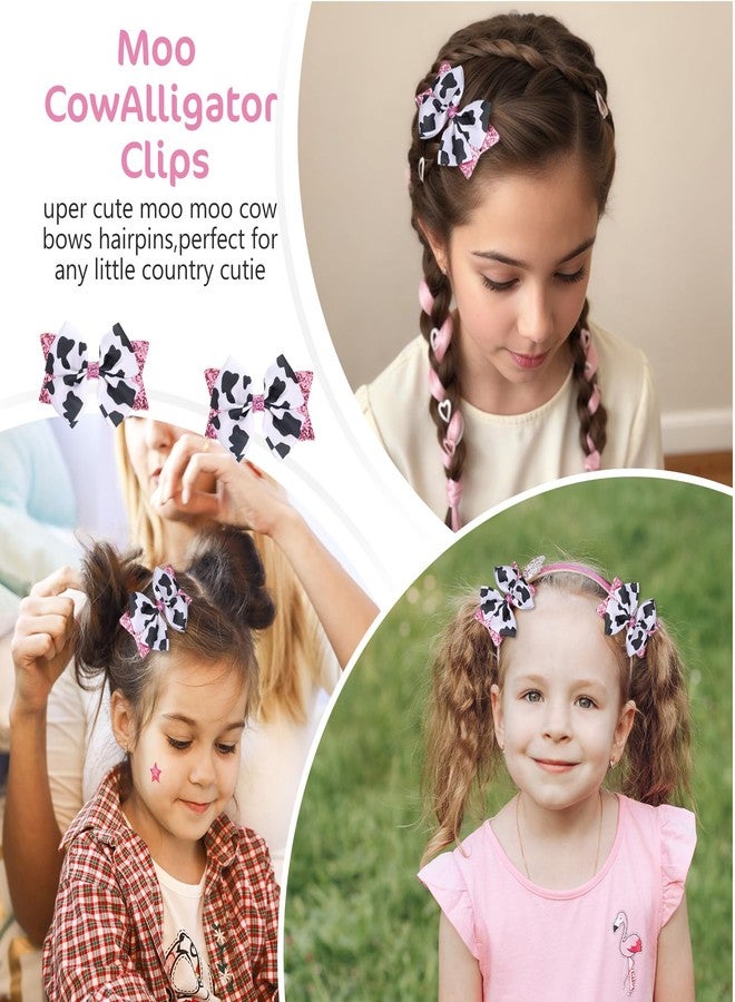 APLZGMG 2Pcs Moo Cow Print Hair Bows, Cute Cow Hair Bow Clips, Pink Sequins Ribbon Alligator Clips Farm Animal Themed Accessories for Toddlers Baby Little Girls Kids Teens Women, Kids' Birthday Party Decor - Image 5