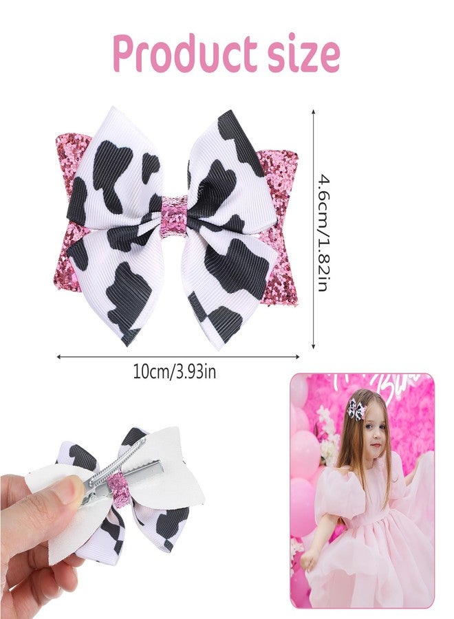 APLZGMG 2Pcs Moo Cow Print Hair Bows, Cute Cow Hair Bow Clips, Pink Sequins Ribbon Alligator Clips Farm Animal Themed Accessories for Toddlers Baby Little Girls Kids Teens Women, Kids' Birthday Party Decor - Image 3