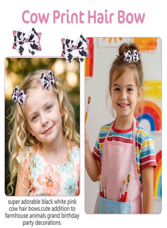 APLZGMG 2Pcs Moo Cow Print Hair Bows, Cute Cow Hair Bow Clips, Pink Sequins Ribbon Alligator Clips Farm Animal Themed Accessories for Toddlers Baby Little Girls Kids Teens Women, Kids' Birthday Party Decor - Image 2