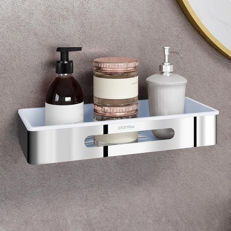 Plantex Wall Mounted Shelf for Bathroom/ABS & Stainless Steel Shelf for Bathroom/Kitchen/Living Room/Bathroom Holders (14x5 inches, Chrome) - Image 1