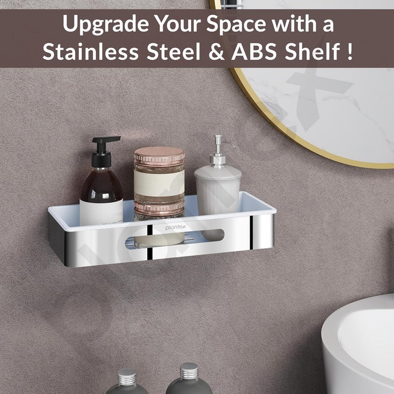 Plantex Wall Mounted Shelf for Bathroom/ABS & Stainless Steel Shelf for Bathroom/Kitchen/Living Room/Bathroom Holders (14x5 inches, Chrome) - Image 3
