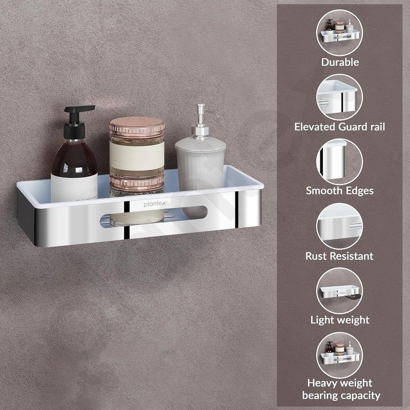 Plantex Wall Mounted Shelf for Bathroom/ABS & Stainless Steel Shelf for Bathroom/Kitchen/Living Room/Bathroom Holders (14x5 inches, Chrome) - Image 4