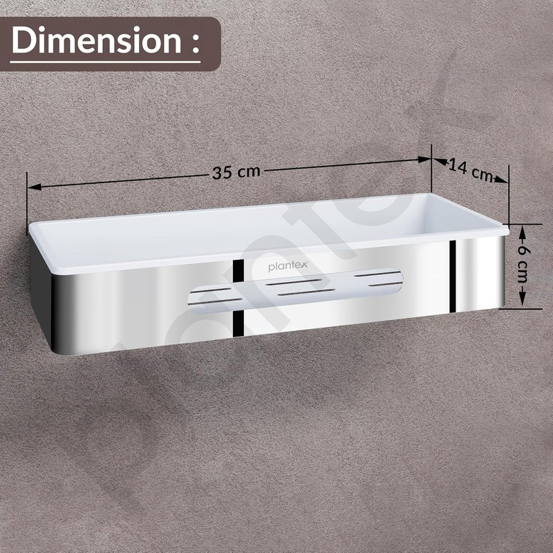 Plantex Wall Mounted Shelf for Bathroom/ABS & Stainless Steel Shelf for Bathroom/Kitchen/Living Room/Bathroom Holders (14x5 inches, Chrome) - Image 2