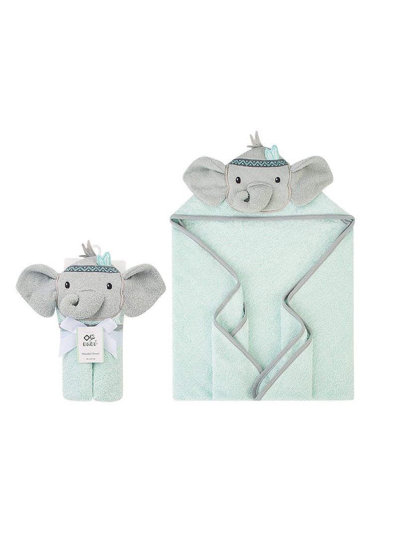 Factory Price - Animal Stuffed Newborn Hooded Towel Gift Set - Green Elephant - Image 1