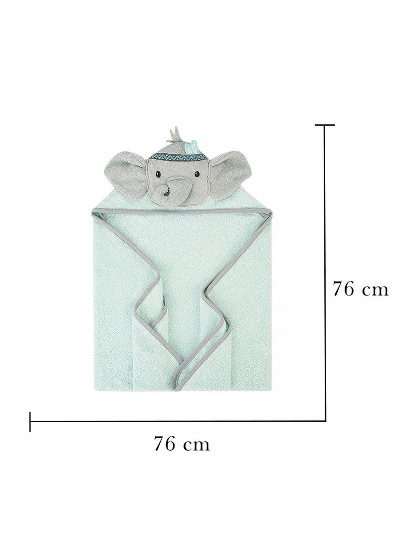 Factory Price - Animal Stuffed Newborn Hooded Towel Gift Set - Green Elephant - Image 1