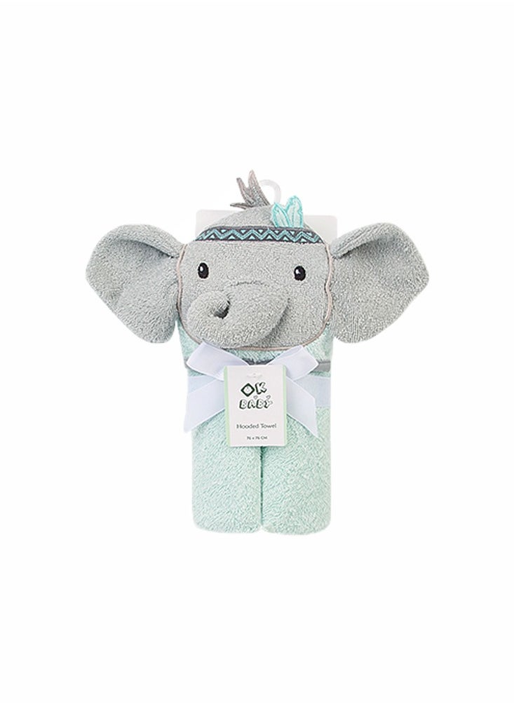 Factory Price - Animal Stuffed Newborn Hooded Towel Gift Set - Green Elephant - Image 1