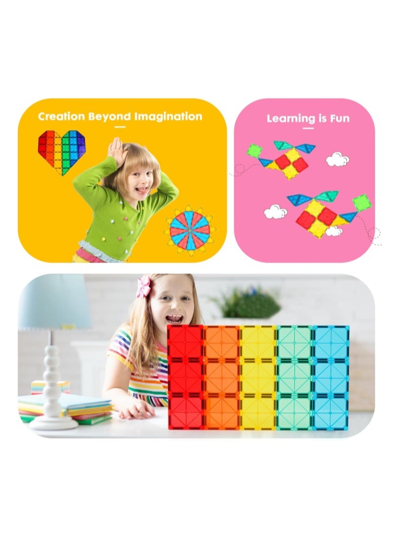 Magnetic Tiles, Deluxe 136 PCS Building Blocks Magnet Toys for Kids,3D Magnet Puzzles Stacking Blocks for Boys Girls,Huge Set with 2 Cars - Image 5