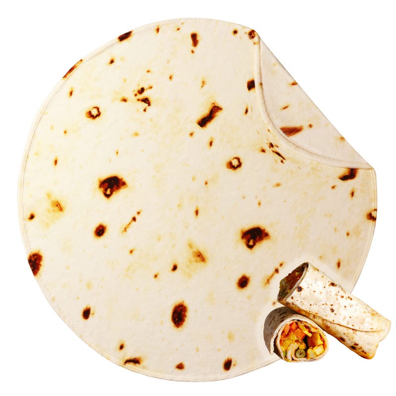 Bnuitland Bnuitland Burritos Tortilla Blanket 300GSM Double Sided Giant Funny Gift Throw with Burrito Pouch Realistic Super Soft Taco Food Blanket Novelty Sofa Blanket for Kids/Pets and Adults  - Image 1