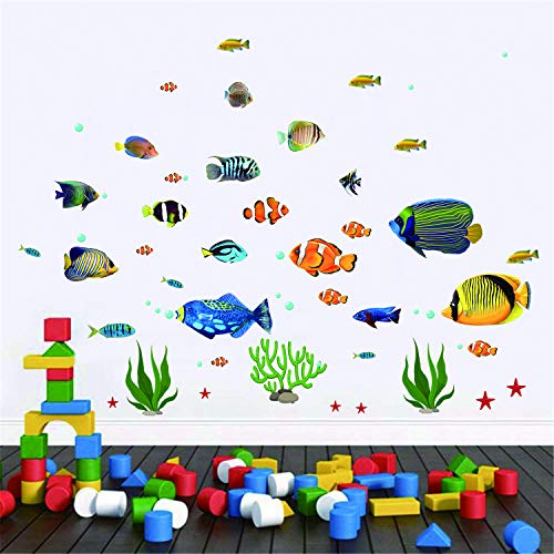 Prabahdak Fish Wall Stickers Under The Sea Decorative Wall Decals Coral Reef Fish Wall Stickers Peel and Stick Starfish Wall Art Sticker Decals for Kids Nursery Bedroom Living Room - Image 3