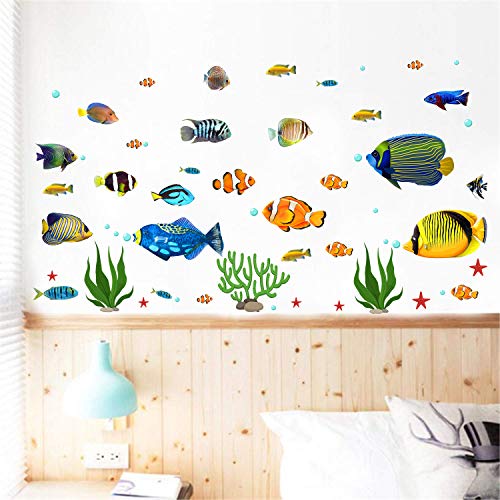 Prabahdak Fish Wall Stickers Under The Sea Decorative Wall Decals Coral Reef Fish Wall Stickers Peel and Stick Starfish Wall Art Sticker Decals for Kids Nursery Bedroom Living Room - Image 2