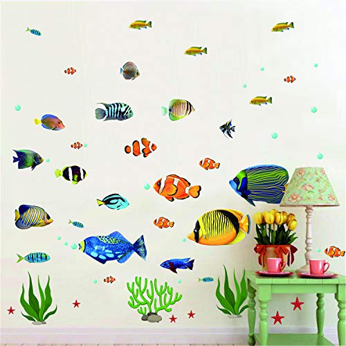Prabahdak Fish Wall Stickers Under The Sea Decorative Wall Decals Coral Reef Fish Wall Stickers Peel and Stick Starfish Wall Art Sticker Decals for Kids Nursery Bedroom Living Room - Image 4