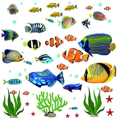 Prabahdak Fish Wall Stickers Under The Sea Decorative Wall Decals Coral Reef Fish Wall Stickers Peel and Stick Starfish Wall Art Sticker Decals for Kids Nursery Bedroom Living Room - Image 1