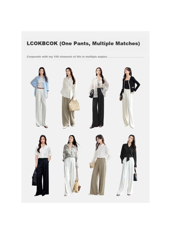 Sentubila High-waisted Wide-leg Pants For Women, New Spring Loose-fitting Slimming Casual Trousers, Elegant Versatile Commuter Long Pants, White, L - Image 3
