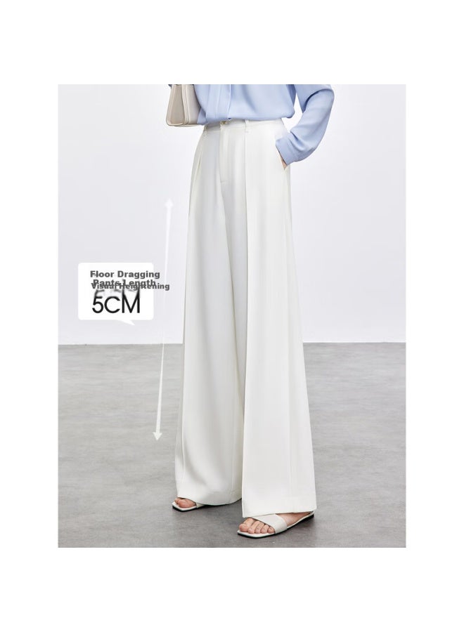 Sentubila High-waisted Wide-leg Pants For Women, New Spring Loose-fitting Slimming Casual Trousers, Elegant Versatile Commuter Long Pants, White, L - Image 2