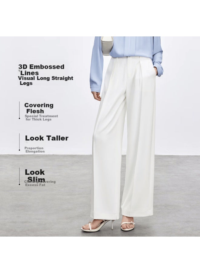 Sentubila High-waisted Wide-leg Pants For Women, New Spring Loose-fitting Slimming Casual Trousers, Elegant Versatile Commuter Long Pants, White, L - Image 1