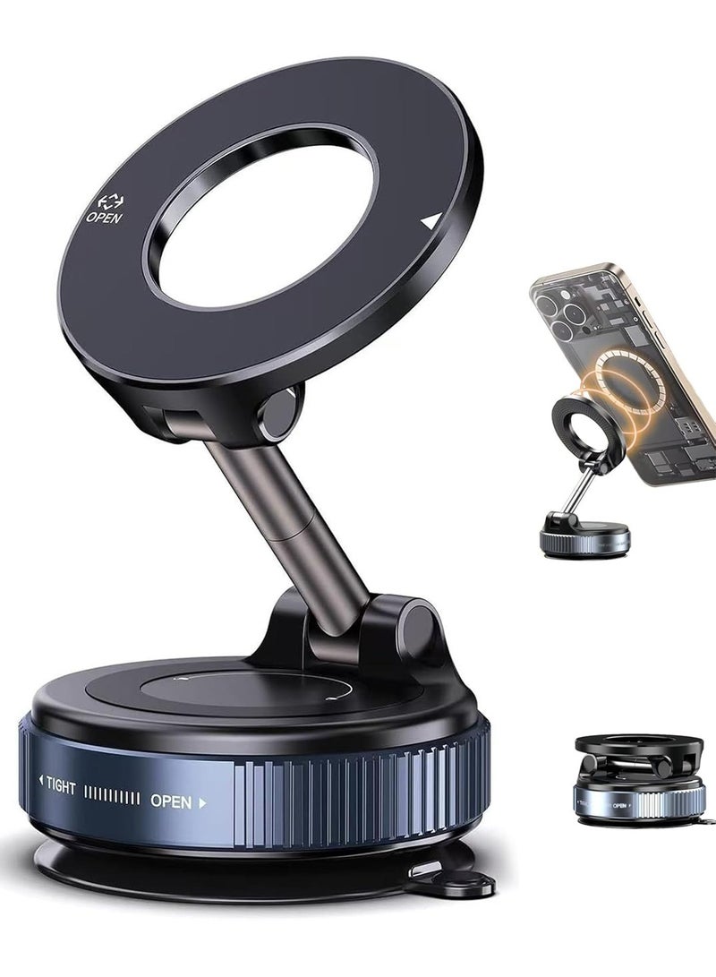 هيروكس حامل هاتف مغناطيسي مفرغ من الهواء، حامل سيارة مغناطيسي قابل للتعديل بزاوية 360 درجة، حامل هاتف محمول قابل للطي ومحمول بكوب شفط للسيارة/الصالة الرياضية/المرآة/الدش، متوافق مع جميع الهواتف الذكية وجميع موديلات السيارات - Image 1