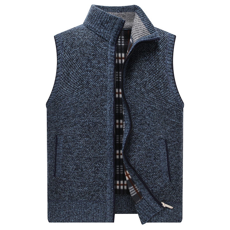 Middle-Aged And Elderly Men'S Fleece-Lined Thickened Vest Men'S Warm Vest Jacket Men'S Knitted Sweater Vest Jacket Waistcoat - Image 4