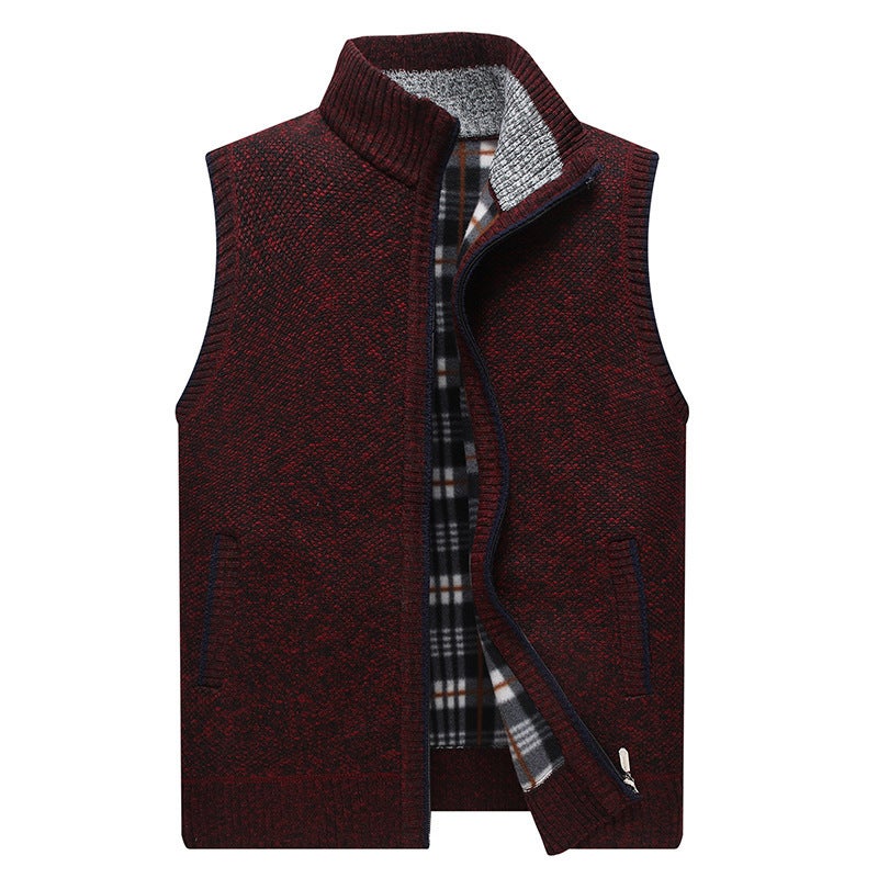 Middle-Aged And Elderly Men'S Fleece-Lined Thickened Vest Men'S Warm Vest Jacket Men'S Knitted Sweater Vest Jacket Waistcoat - Image 2
