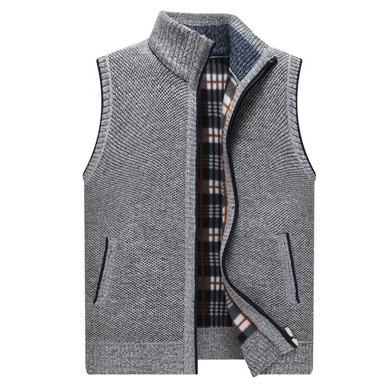 Middle-Aged And Elderly Men'S Fleece-Lined Thickened Vest Men'S Warm Vest Jacket Men'S Knitted Sweater Vest Jacket Waistcoat - Image 3