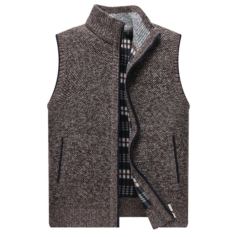 Middle-Aged And Elderly Men'S Fleece-Lined Thickened Vest Men'S Warm Vest Jacket Men'S Knitted Sweater Vest Jacket Waistcoat - Image 5