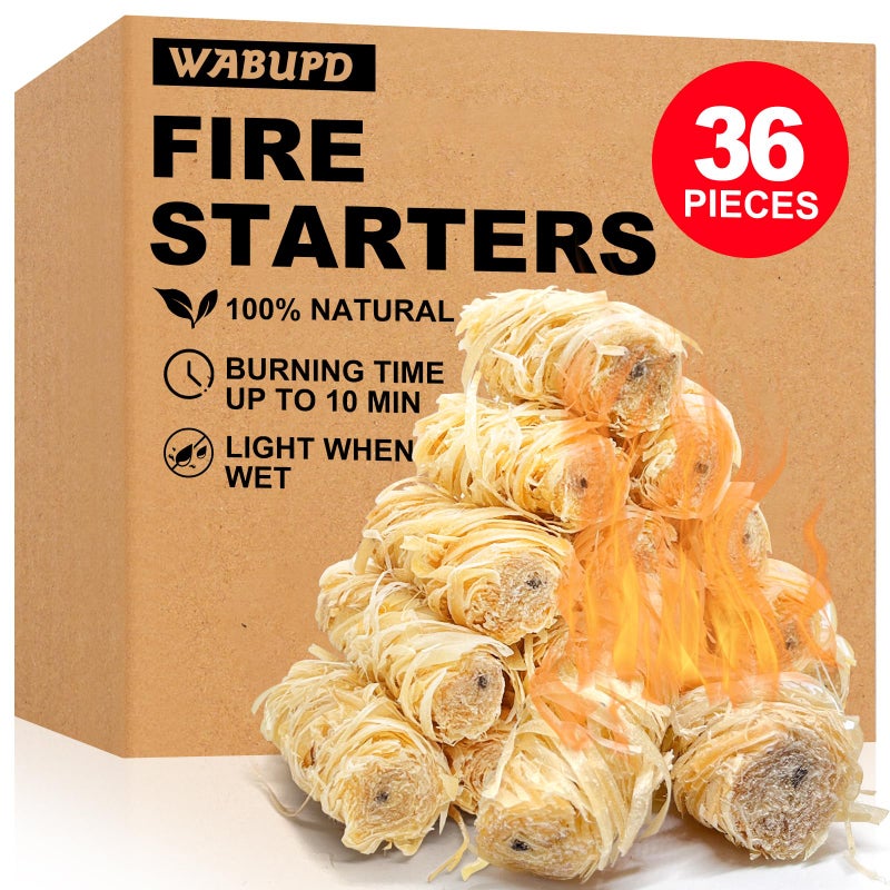 WABUPD 36 Pcs Fire Starter - Natural Fire Starters for Fireplace, Pellet Stove, BBQ, Pizza Oven, Fire Pit &Chimney, Fire Starters for Grill, Charcoal Starter - Image 1