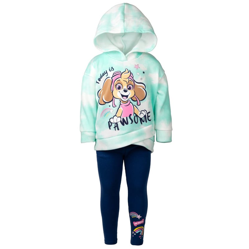 Paw Patrol Skye Toddler Girls Pullover Crossover Fleece Hoodie and Leggings Outfit Set Blue/White 4T - Image 2