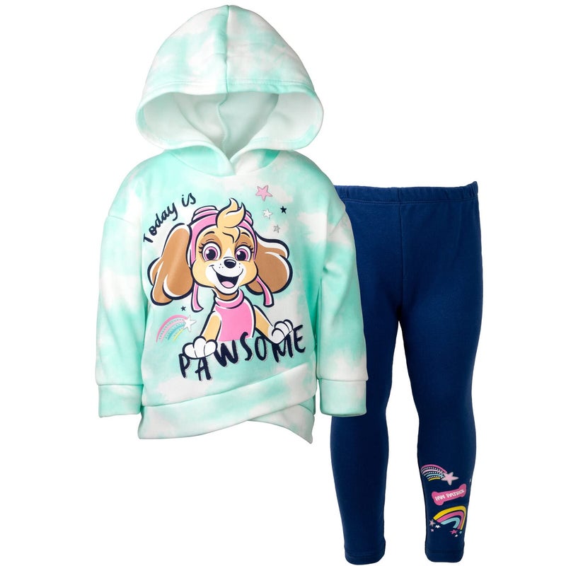Paw Patrol Skye Toddler Girls Pullover Crossover Fleece Hoodie and Leggings Outfit Set Blue/White 4T - Image 1