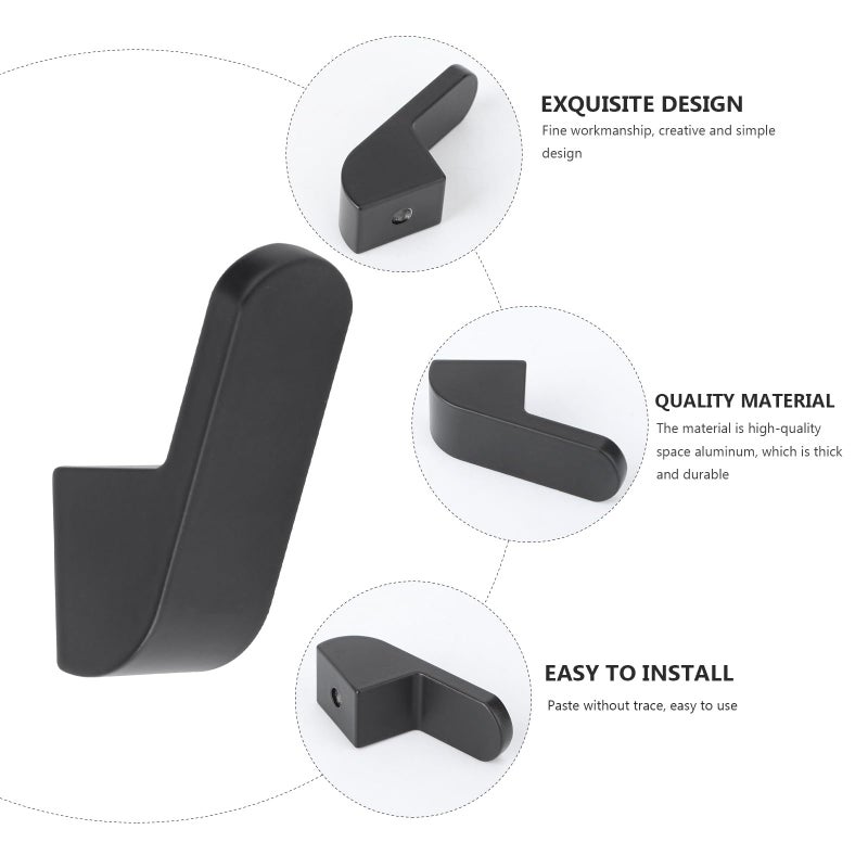 Black Aluminum Wall Mounted Hooks for Towel Robe No Drill Sticky Bathroom Door Storage - Image 3